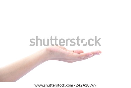 Female hand showing empty space for your choice on white background