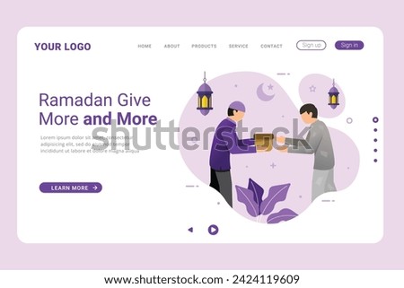 Islamic Ramadan concept of giving charity or share with others on landing page. Pay Zakat on landing page banner Royalty-Free Stock Photo #2424119609