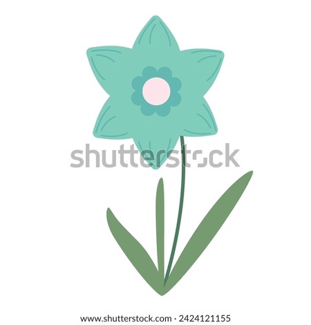 Beautiful light blue flower isolated on white background. Vector graphics. Artwork design element. Cartoon design for poster, icon, card, logo, label.