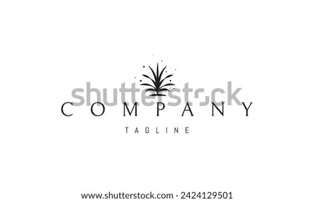A vector logo with an abstract image of a plant bush with long leaves.
