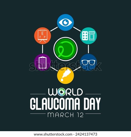 World Glaucoma day is observed every year on March 12, it is a group of eye conditions that damage the optic nerve, the health of which is vital for good vision. Vector illustration