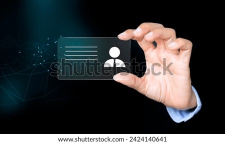 Hand holding digital identification card, technology and business concept. Futuristic business card