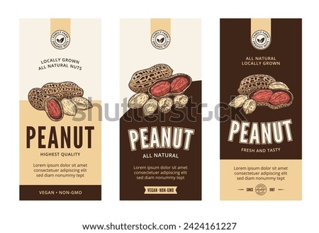 Vector peanut labels in modern style. Vector peanut nut illustrations