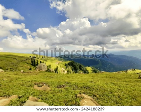 Picture of beautiful landscape of Pakistan tolipeer Kashmir beautiful green ground in mountain with beautiful weather and cloudy day picture 