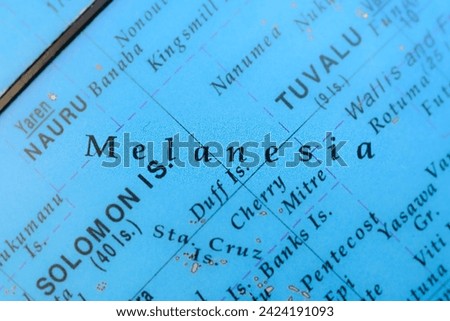 Melanesia on political map of globe, travel concept, selective focus, background Royalty-Free Stock Photo #2424191093