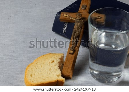 Lent - crucifix, bread and water