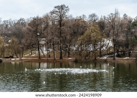 Tineretului park from Bucharest, winter day, Romania.