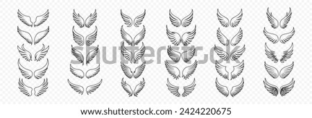 Vector Black and White Wing Icon Set. Vintage Angel Wings Silhouette, Icons, Logo Design Template, Clipart Collection. Cupid, Bird Wings. Vector Illustration