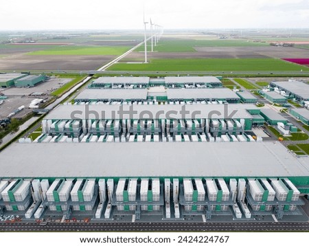 Aerial view of a large datacenter in Noord Holland, The Netherlands