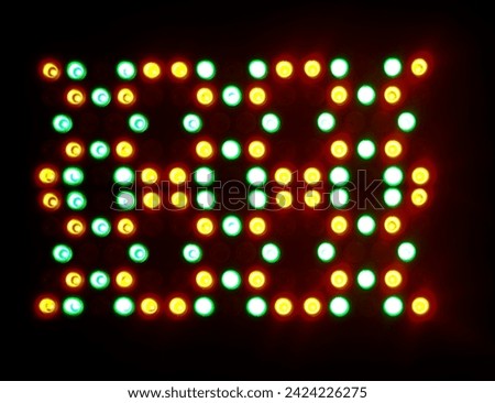 Led digital display. Lcd screen texture. pixel background.  Monitor with dot. Electronic red diode. Projector grid template colorful glowing object on black. lamp with led lights shining in dark night