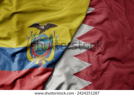big waving national colorful flag of bahrain and national flag of ecuador . macro
