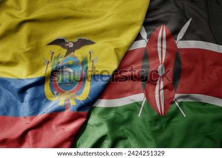 big waving national colorful flag of kenya and national flag of ecuador . macro