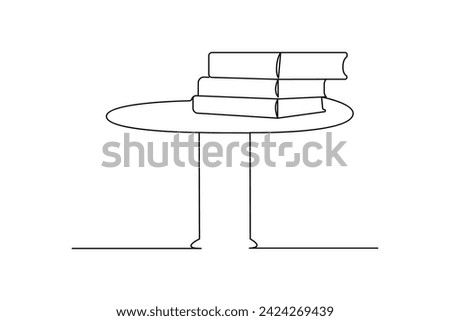 Continuous one-line drawing book on the table art and World Book Day educational knowledge concept Doodle vector illustration