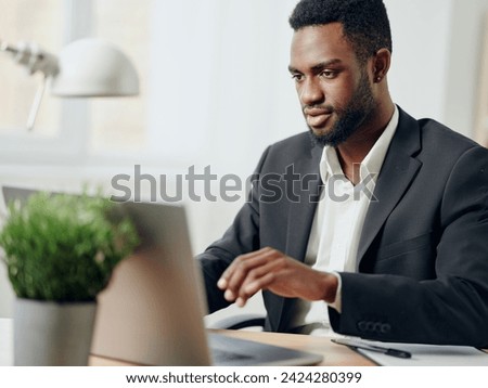 man online student african freelancer office education computer american job desk laptop