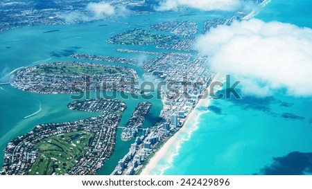 Amazing aerial view of Miami South Beach, Florida, USA.