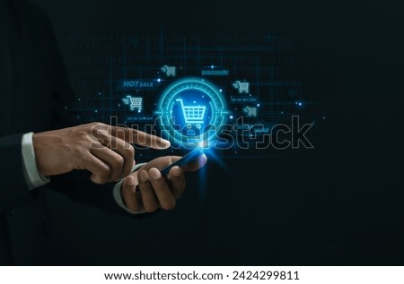 Virtual AI online shopping concept. E-commerce, Global business, shopping on internet, order in online store, shopping on internet, internet banking, transaction and digital marketing. Royalty-Free Stock Photo #2424299811