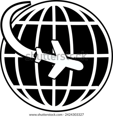 Globe and airplane icon, travel icon. Replaceable vector design.