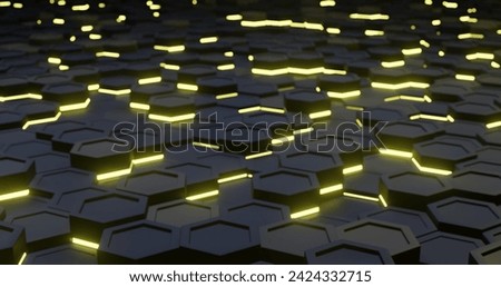 3d polygons elegant black yellow light night. elegant background. technology. abstract hexagon