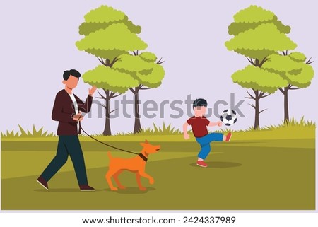 People walking, playing, riding bicycle at city park. Activities outdoors concept Colored flat vector illustration isolated.