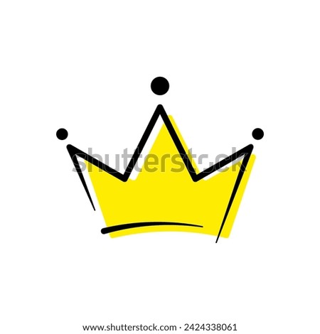 Crown doodle illustration. Stylized yellow drawing with black outline on white background. Best for web, print, logo creating and branding design. Royalty-Free Stock Photo #2424338061