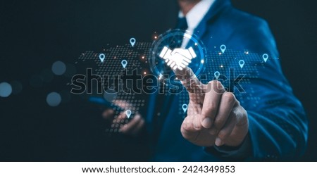 Business ecosystems and partnerships concept. Business collaboration strategies. The complex network of organizations to create value for customers acquisition , suppliers, and other stakeholders. Royalty-Free Stock Photo #2424349853