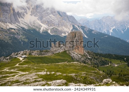 Majestic Cinque Torri in Dolomite Alps. Amazing nature lanscape background.  Royalty-Free Stock Photo #2424349931