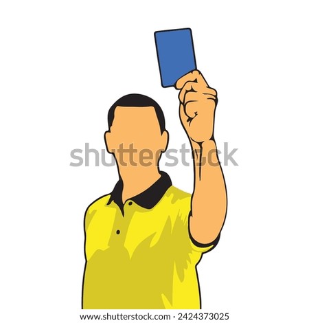 Soccer referee giving blue card vector clip art. Showing blue card aimed at tackling badly behaved players. Isolated spend 10 minutes in the sin bin sign.