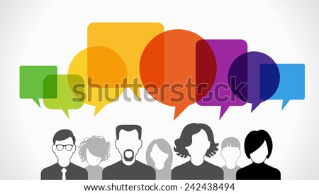 Icons of people with speech bubbles.  Vector illustration of a communication concept, The file is saved in the version AI10 EPS. Royalty-Free Stock Photo #242438494