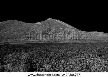 Black Cosmic Lunar Horizon Landscape with stone, sand, mountain