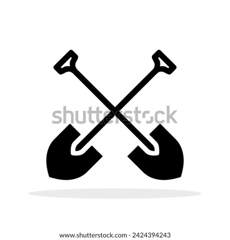 Shovel icon. Crossed shovels symbol. Black icon of shovel isolated on white background. Vector illustration.