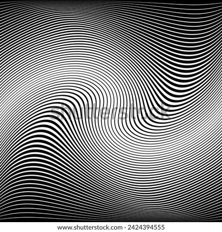 Wavy Lines Pattern with Twisting Movement Effect. Abstract Black and White Textured Background. Vector Art.