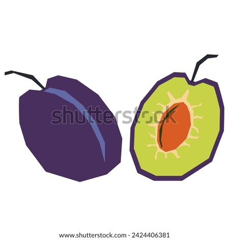  Colorful cutout plum. Fruit shape colored cardboard or paper. Funny naive childish applique.