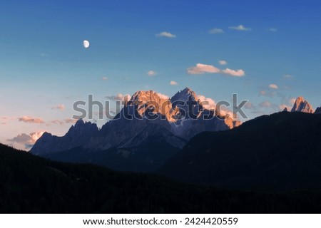 The three peaks of Lavaredo in the distance as night falls.