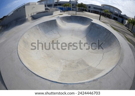 Modern concrete skatepark in city