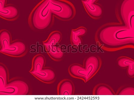 Valentine's day background with red doodle hearts on a dark red background