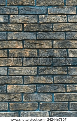 It's view of blue and grey bricks in old wall. This is brick wall background. It is close up view of a colorful stone wall of building