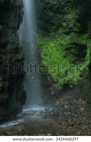 Waterfall. Long exposure waterfall photo. Transference. Long exposure. Long exposure photo of smooth waterfall flowing down steps. Rize, Türkiye.	