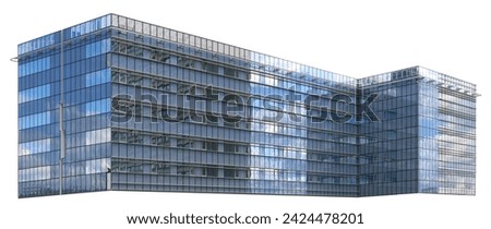 Modern standard noname building made of glass, steel and concrete. Isolated on white Royalty-Free Stock Photo #2424478201