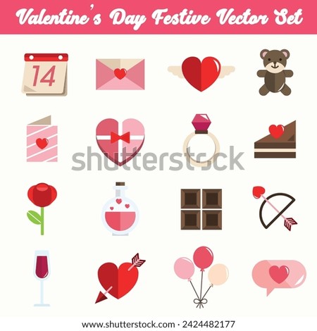 Flat Valentines Festive Vector Illustration Set