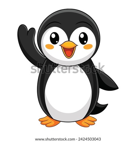 Cute penguin cartoon waving on white