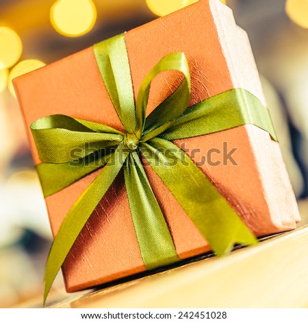 Christmas Gift box on wooden background - Vintage effect style pictures