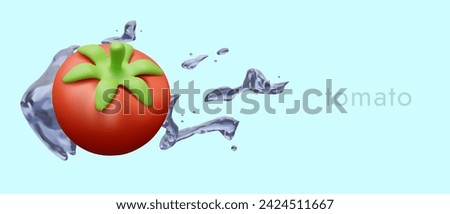 Red tomato in jets of clear liquid. Cute concept in realistic style. Fresh clean vegetables