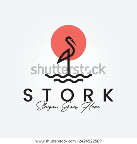 stork and sun line art logo vector icon illustration