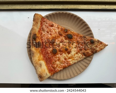 Top-down close-up of regular cheese slice from Scarr's Pizza Royalty-Free Stock Photo #2424544043