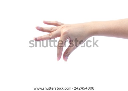 Female hand showing empty space for your choice on white background