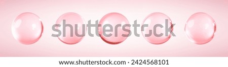 Collagen serum or essence drops on pink background. Pink collagen serum bubbles. Cosmetic essence. Concept skincare cosmetics solution. Vector 3d illustration Royalty-Free Stock Photo #2424568101