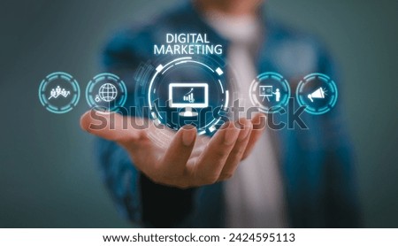 Digital marketing concept. Business market channel solution. Investment E-commerce online sale. Promotion of products services, search engine, social media, email, website. Strategies Goals. SEO PPC