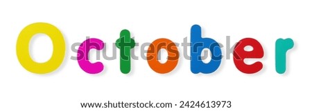 October word in coloured magnetic letters
