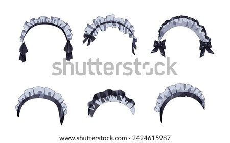 Special uniform hairbands color vector illustration set. Anime women headpiece collection on white background. Japanese manga art element style Royalty-Free Stock Photo #2424615987