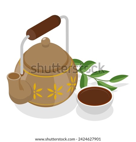 3D Isometric Flat Vector Illustration of Chinese Tea, Hot Herbal Beverage. Item 2